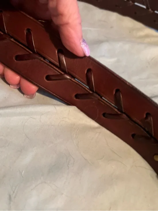 Ralph Lauren Leather Double Buckle Belt Woven Laced Brown Equestrian Vintage - Picture 8 of 9